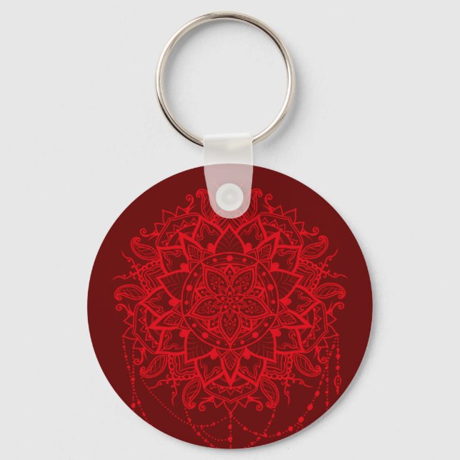 Indian Mandala burgundy art Key Ring (Front)
