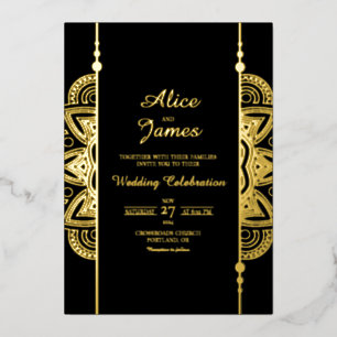 Indian Mandala Elegant Black Gold Foil Wedding
