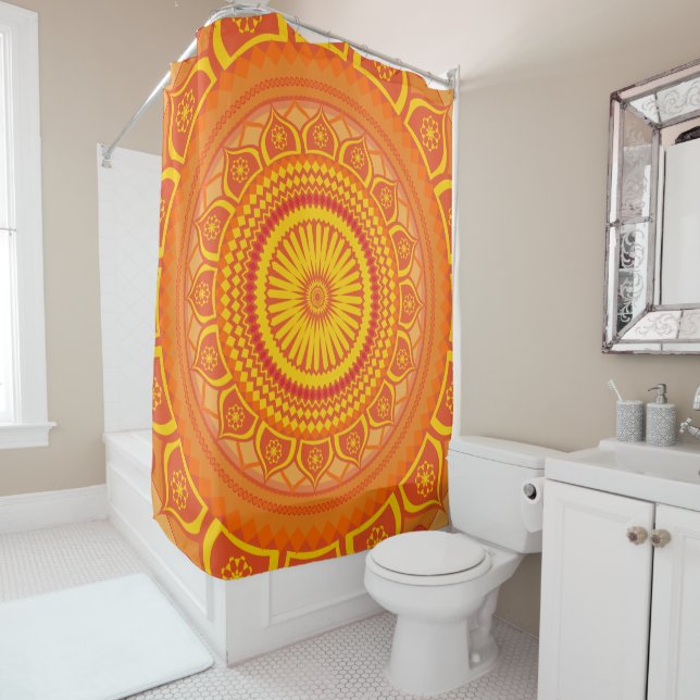 Indian mandala Orange Shower Curtain (In Situ)