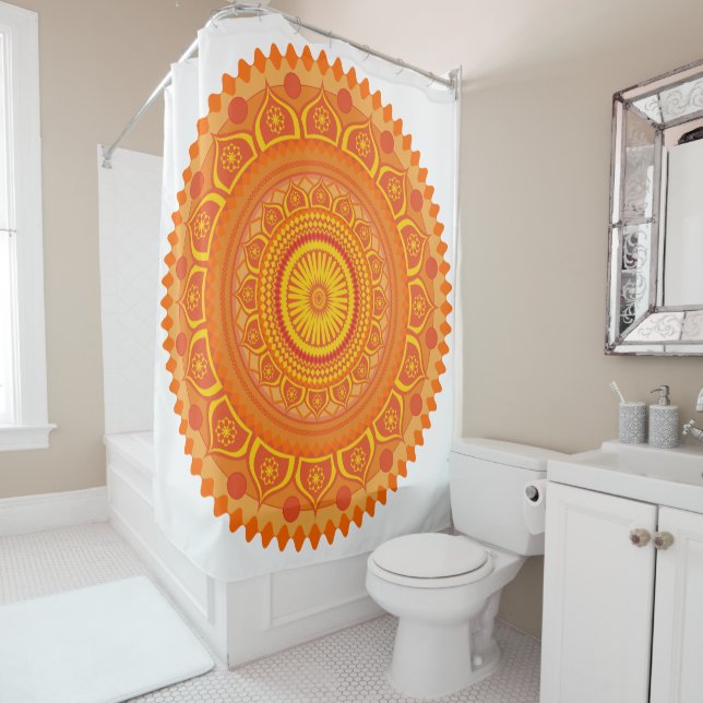 Indian mandala Orange Shower Curtain (In Situ)