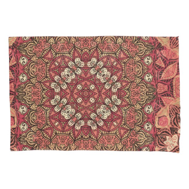 Indian medallion, boho ethnic ornament pillowcase (Front)