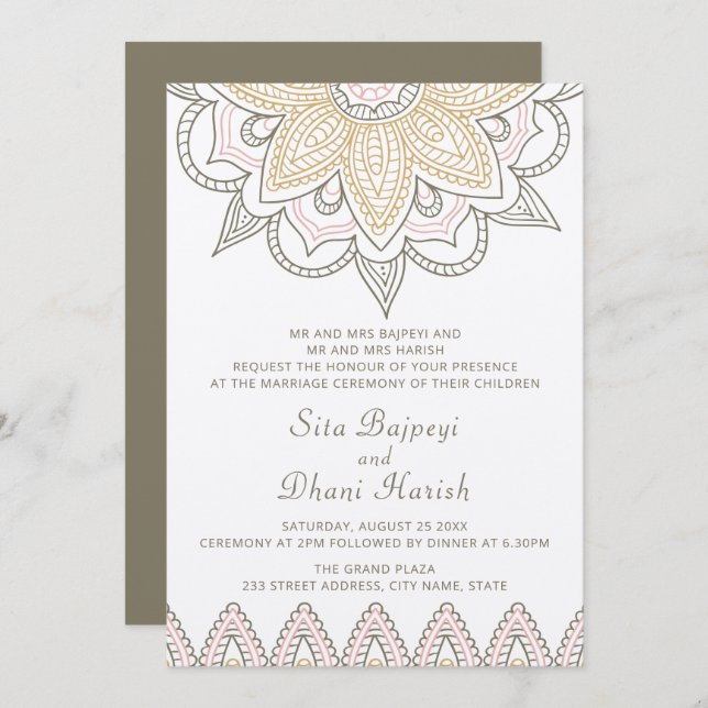 Indian Mehndi Hindu Elegant Stylish Kraft Wedding Invitation (Front/Back)