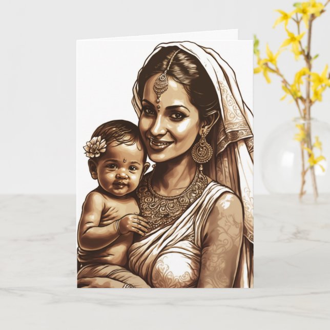 Indian Mother & Baby, Mothers Day Card (Yellow Flower)