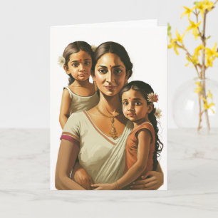 Indian Mother & Twin Daughters, Mothers Day Card