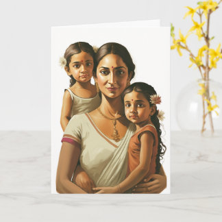 Indian Mother & Twin Daughters, Mothers Day Card