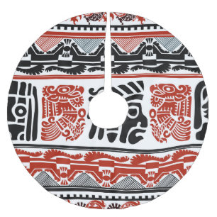 Indian motifs, black red, seamless pattern. brushed polyester tree skirt