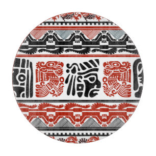 Indian motifs, black red, seamless pattern. cutting board