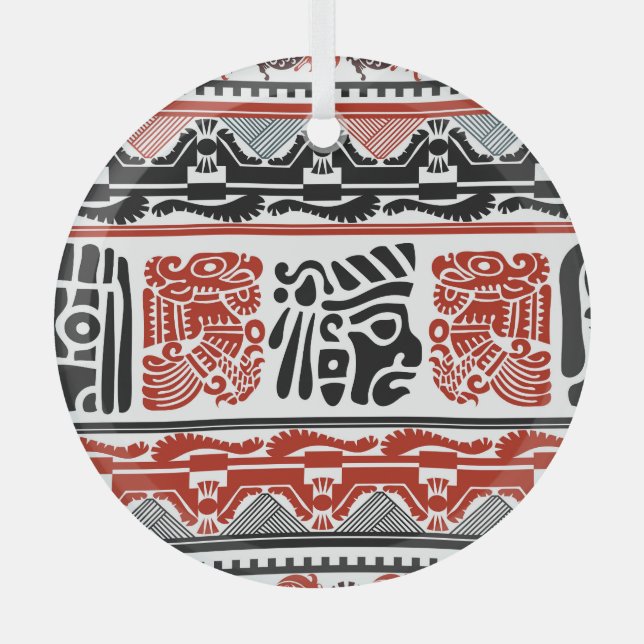 Indian motifs, black red, seamless pattern. glass tree decoration (Front)