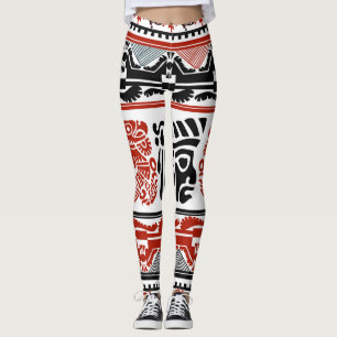 Indian motifs, black red, seamless pattern. leggings