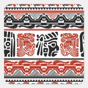 Indian motifs, black red, seamless pattern. square sticker