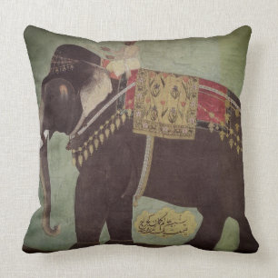 Indian/Mughal Elephant Green Throw Pillow
