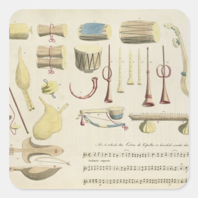 Indian Musical Instruments, plate 23 from 'Orienta Square Sticker (Front)