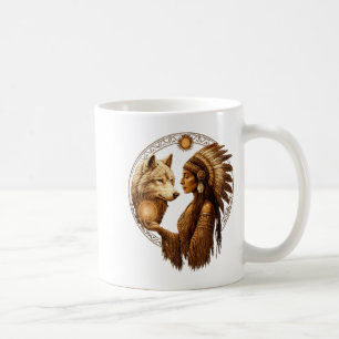 Indian Native American Woman With White Wolf Vinta Coffee Mug