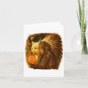 Indian Native American Woman With White Wolf Vitag Card