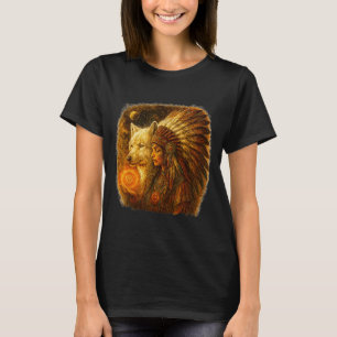 Indian Native American Woman With White Wolf Vitag T-Shirt