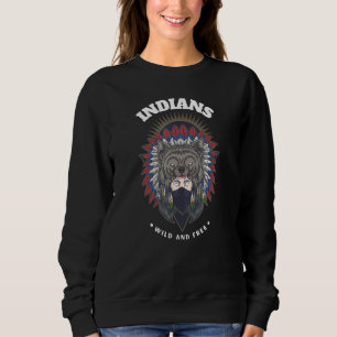 Indian Native American Women Wearing A Wolf Mask Sweatshirt