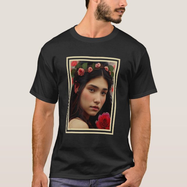 Indian Native American Young Princess and Roses No T-Shirt (Front)