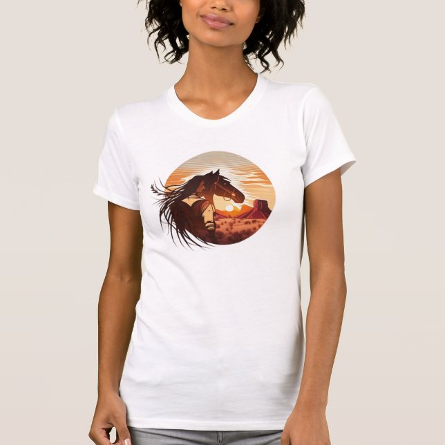 Indian Native With Horse On The Desert T-Shirt (Front)