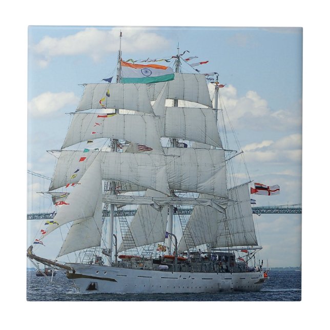 Indian Navy sail training ship Tarangini  Ceramic Tile (Front)