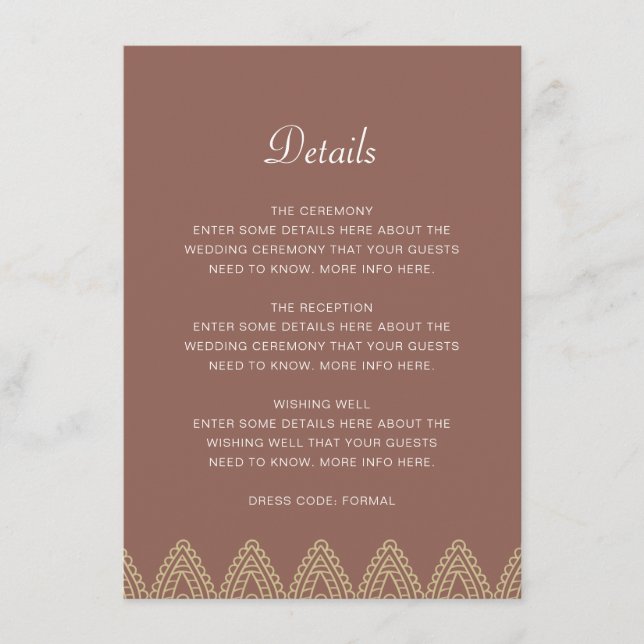 Indian Neutral Mehndi Hindu Wedding Details Enclosure Card (Front)