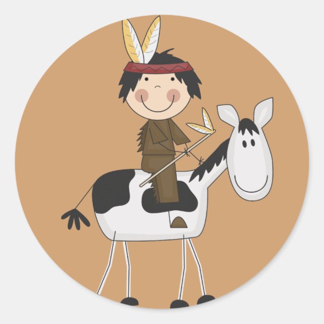 Indian on Horse Tshirts and Gifts Classic Round Sticker (Front)