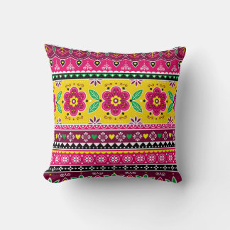 Indian or Pakistani truck art inspired seamless fo Cushion