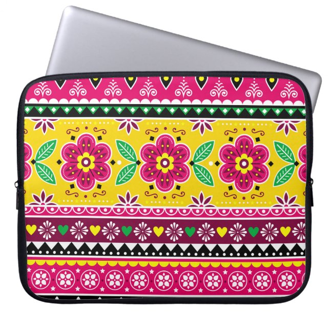Indian or Pakistani truck art inspired seamless fo Laptop Sleeve (Front)