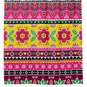 Indian or Pakistani truck art inspired seamless fo Shower Curtain