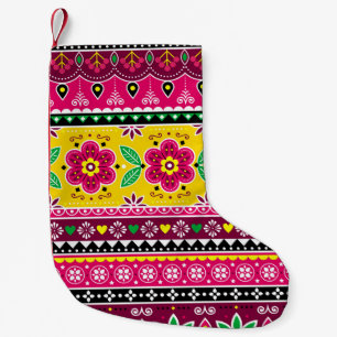Indian or Pakistani truck art inspired seamless fo Small Christmas Stocking