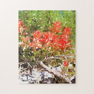 Indian Paint Brush WildFlower Watercolor Jigsaw Puzzle