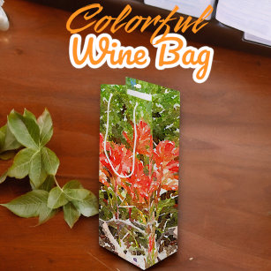 Indian Paint Brush WildFlower Watercolor Wine Gift Bag