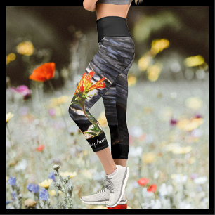 Indian Paintbrush Floral with Personalised Name Capri Leggings