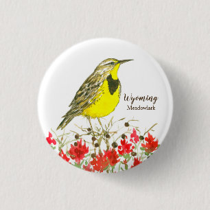 Indian Paintbrush Meadowlark State Bird of Wyoming 3 Cm Round Badge