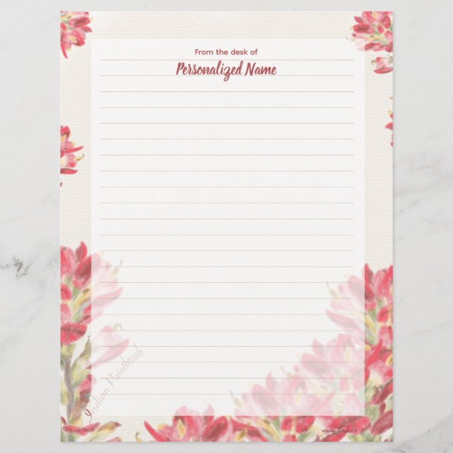 Indian Paintbrush Muted Lined Paper Sheet (Front)