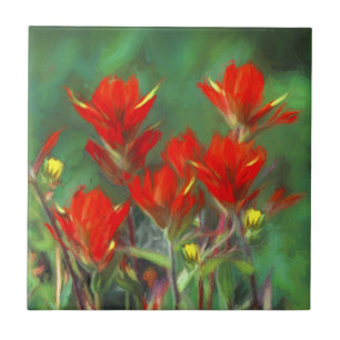 Indian Paintbrush Painting - Original Flower Art Ceramic Tile
