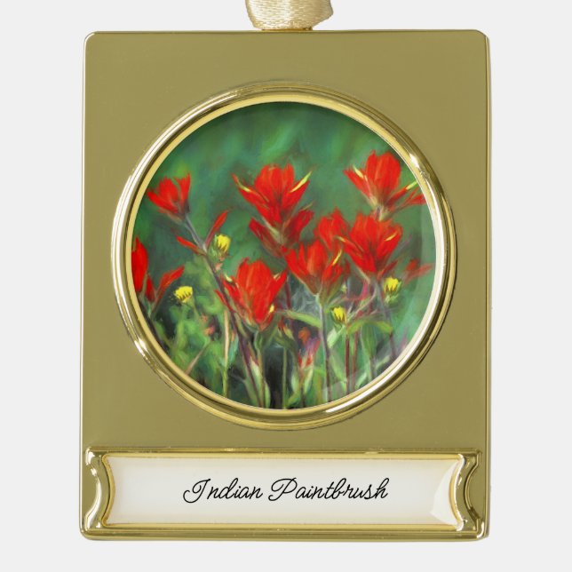 Indian Paintbrush Painting - Original Flower Art Gold Plated Banner Ornament (Front)