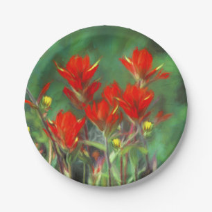 Indian Paintbrush Painting - Original Flower Art Paper Plate