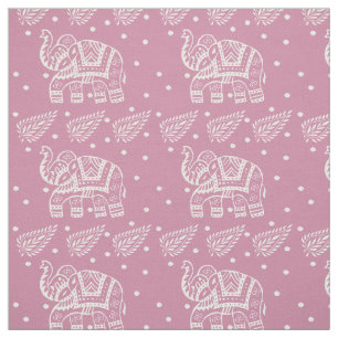 Indian Paisley and Elephant Block-print Pink Rose Fabric