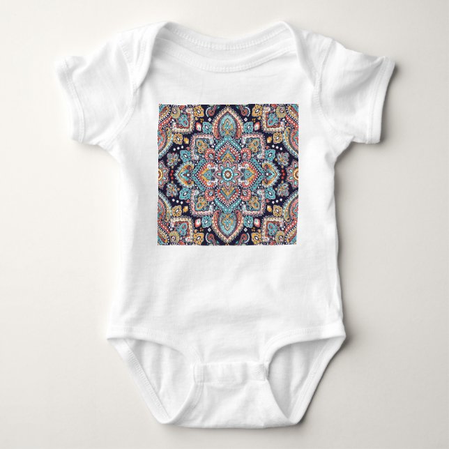 Indian Paisley: Ethnic Mandala Pattern Baby Bodysuit (Front)