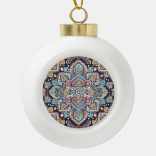 Indian Paisley: Ethnic Mandala Pattern Ceramic Ball Christmas Ornament