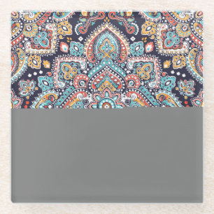Indian Paisley: Ethnic Mandala Pattern Glass Coaster