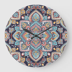 Indian Paisley: Ethnic Mandala Pattern Large Clock