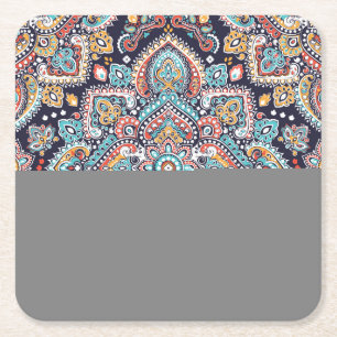 Indian Paisley: Ethnic Mandala Pattern Square Paper Coaster