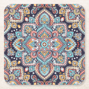 Indian Paisley: Ethnic Mandala Pattern Square Paper Coaster