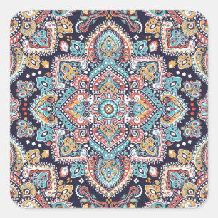 Indian Paisley: Ethnic Mandala Pattern Square Sticker