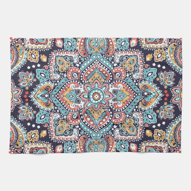 Indian Paisley: Ethnic Mandala Pattern Tea Towel (Horizontal)