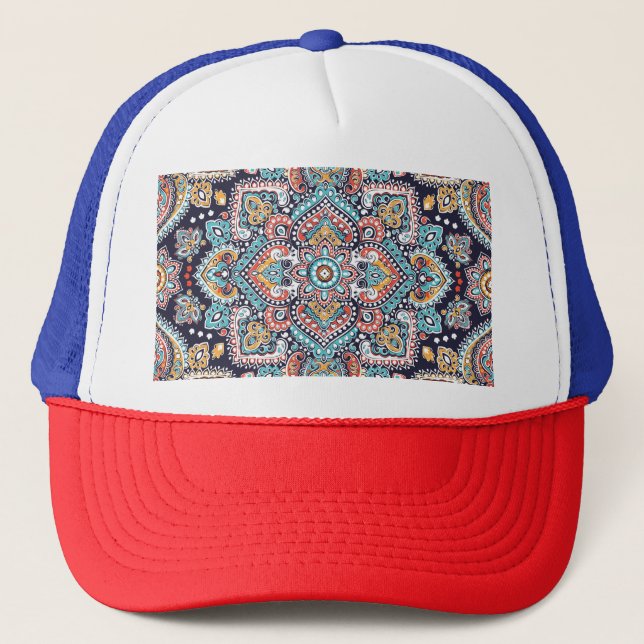 Indian Paisley: Ethnic Mandala Pattern Trucker Hat (Front)