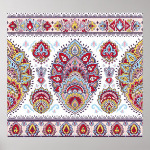 Indian paisley floral, ethnic medallion. poster