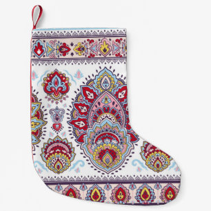 Indian paisley floral, ethnic medallion. small christmas stocking