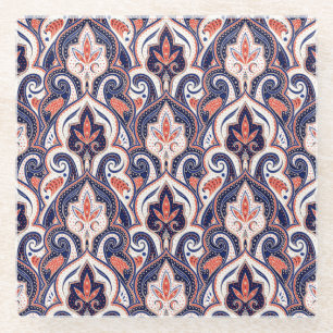 Indian Paisley: Floral Medallion Seamless. Glass Coaster